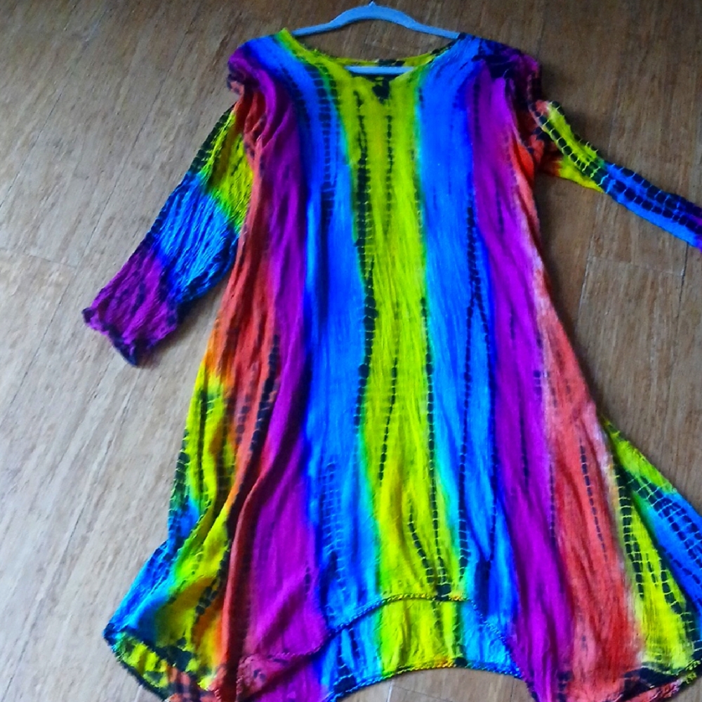 Colorful Tie-Dye Long Sleeve Dress
